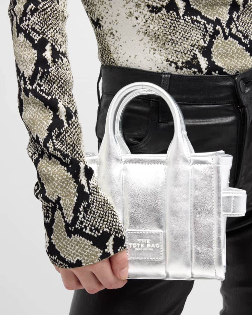 Marc Jacobs Silver Mini The Shiny Crinkled-leather Tote Bag