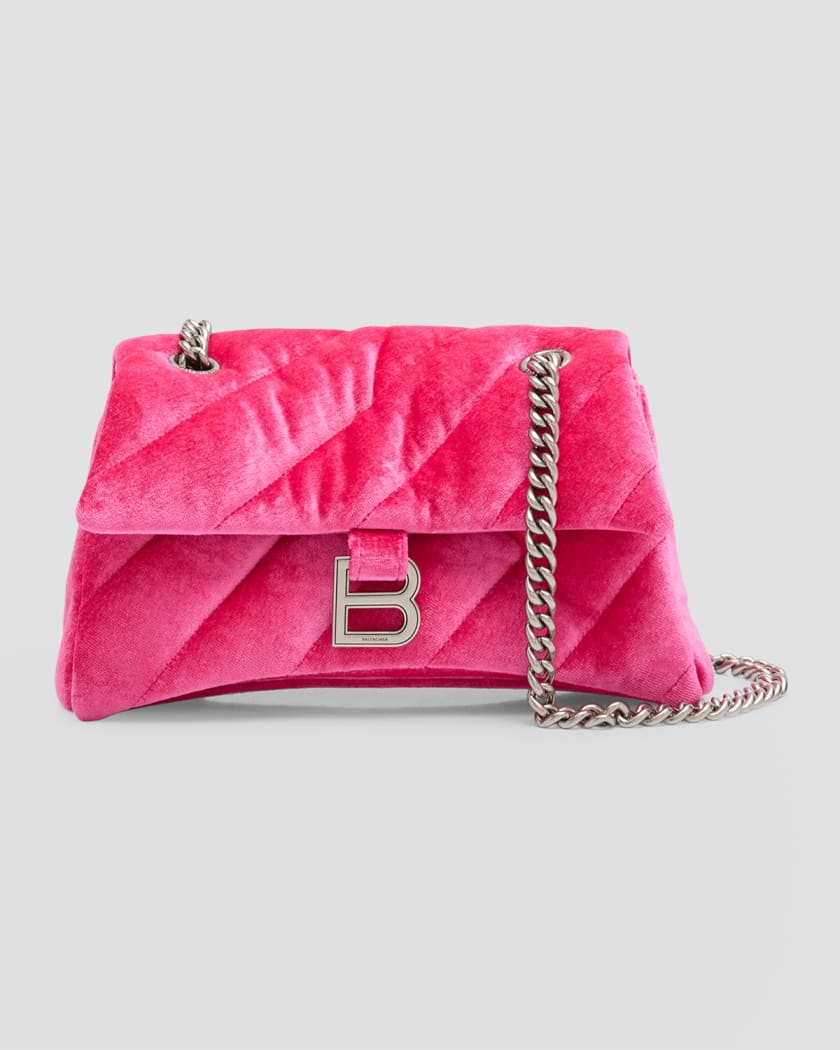 Balenciaga Crush Small Quilted Velvet Chain Shoulder Bag Neiman