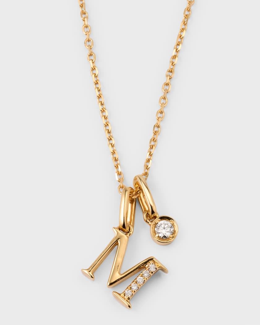 M Initial Pendant Necklace in Gold