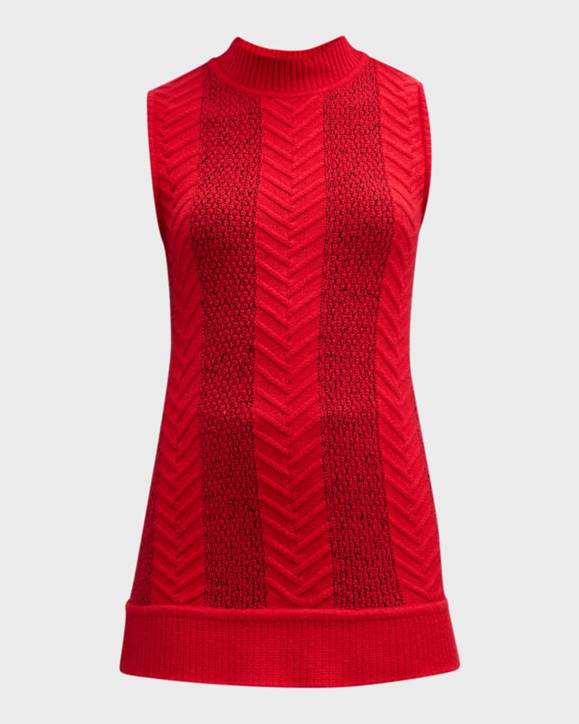 Textural Stripe Mock Neck Cable Knit Tank