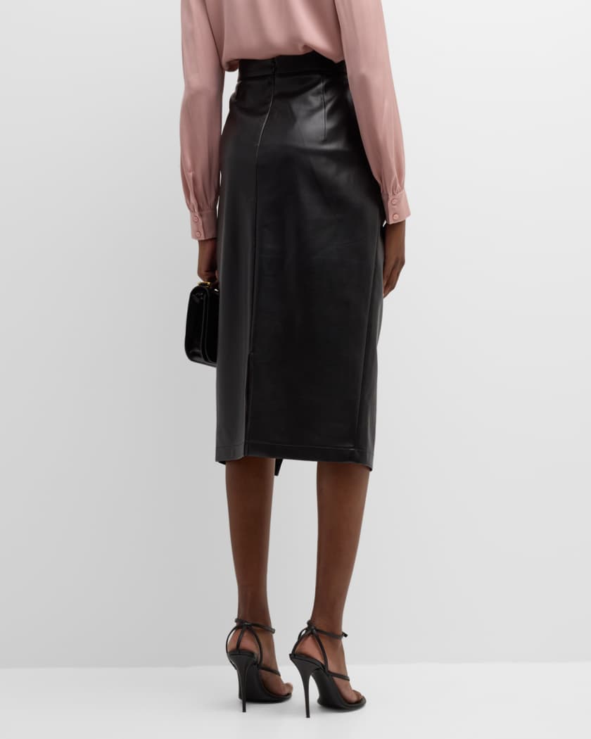 The Rebecca Ruched Vegan Leather Midi Skirt