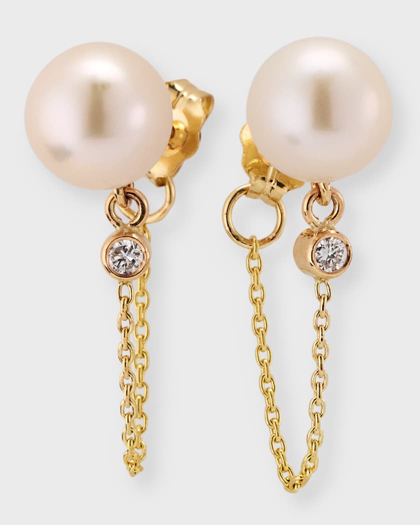 POPPY FINCH Pearl and Diamond Chain Drop Earrings Neiman Marcus