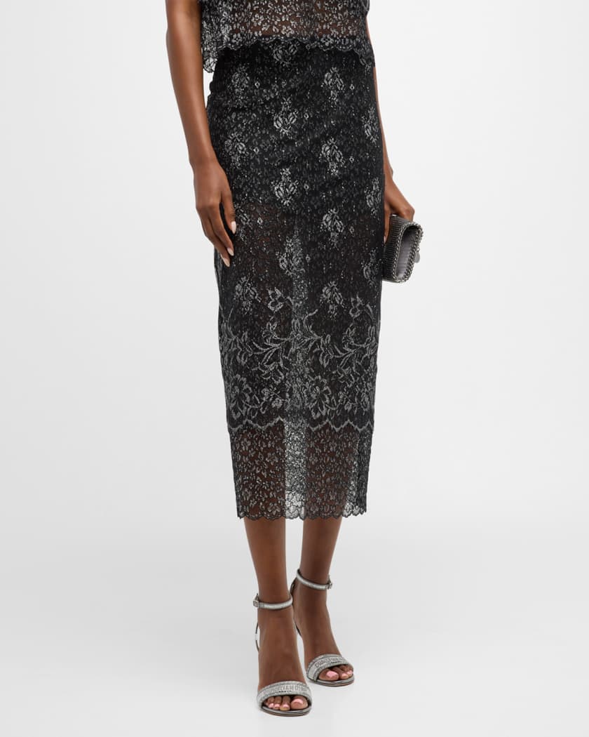Cinq a Sept Adalaide Floral Lace Midi Skirt Neiman Marcus