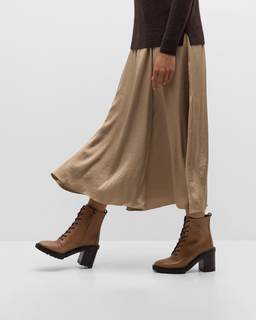 Leather Double T Lace Up Ankle Boots
