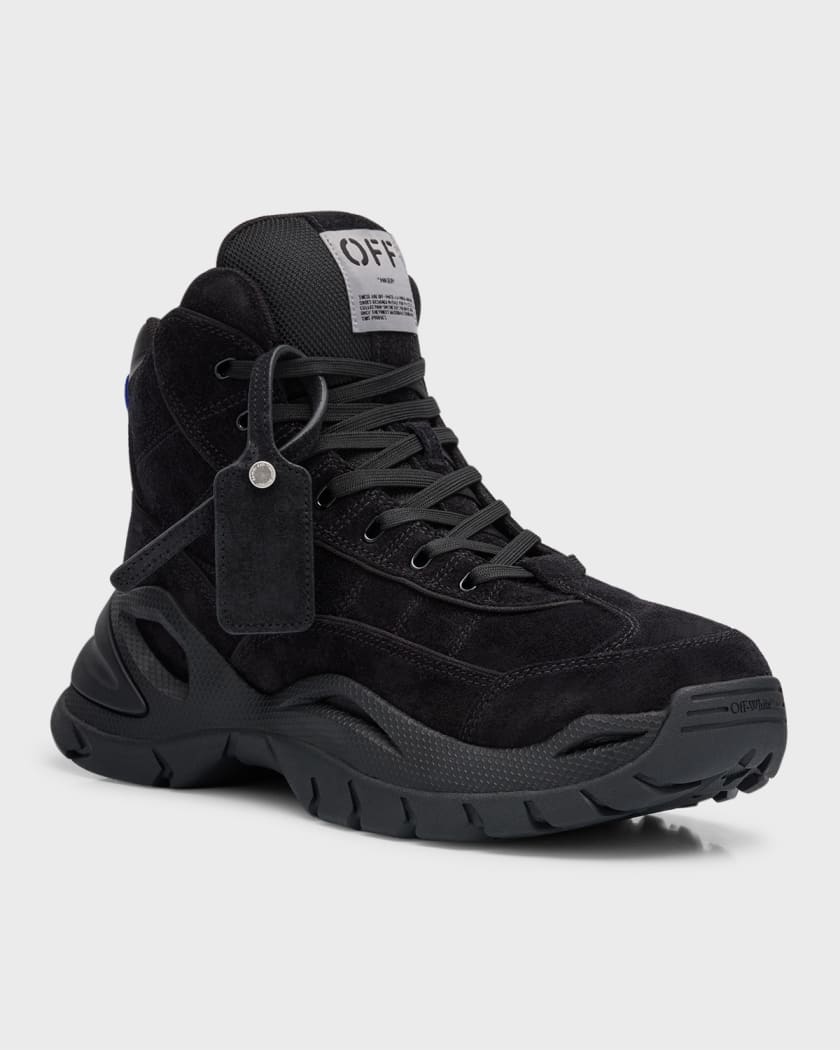 Off-White Men's Hiker Suede High-Top Sneakers, Black Black, Men's, 8D, Sneakers & Trainers High Top Sneakers