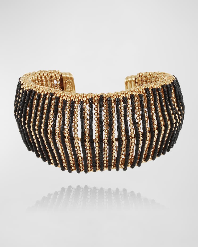 Antique Gold Bracelet Matte Hammered Gold Black Onyx Cuff 