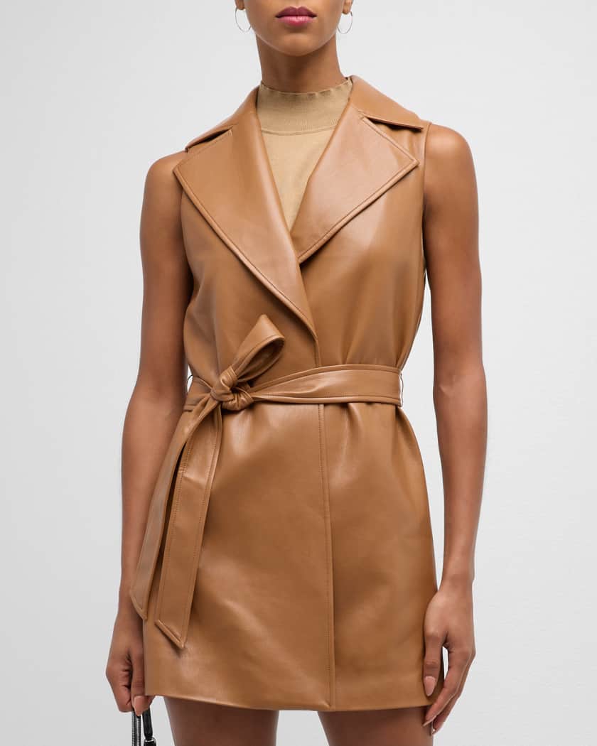 Alice Olivia Rozlynn Vegan Leather Long Belted Vest Neiman Marcus