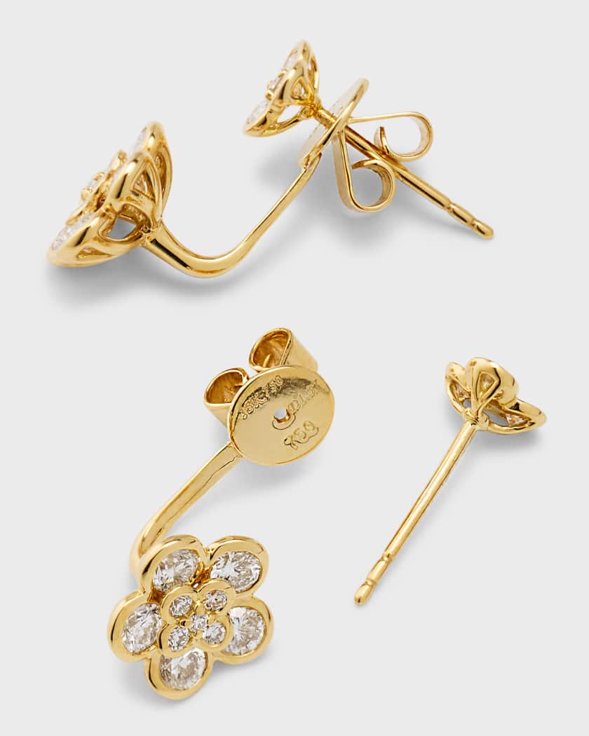 18K Yellow Gold Cluster Diamond Flower Earring Jackets