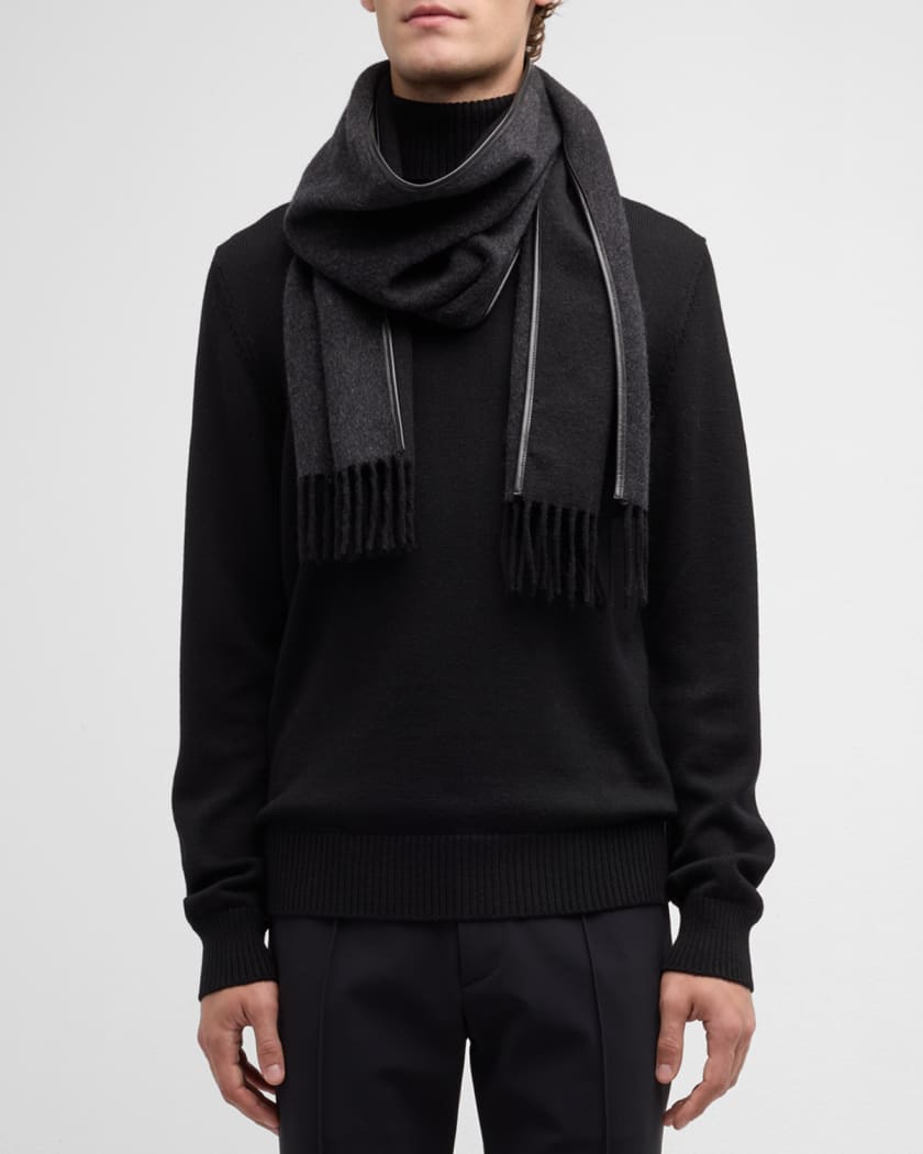 Unisex Cashmere Scarf with Leather Piping