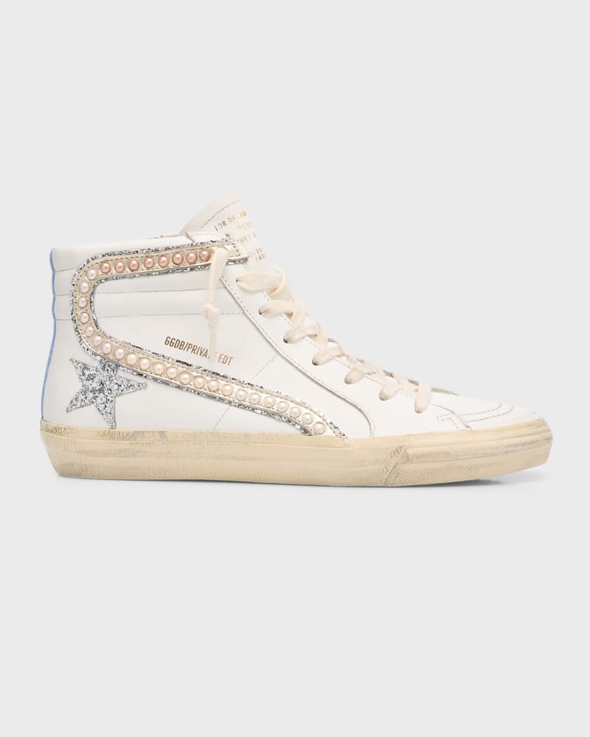 Slide Mid-Top Glitter Leather Sneakers