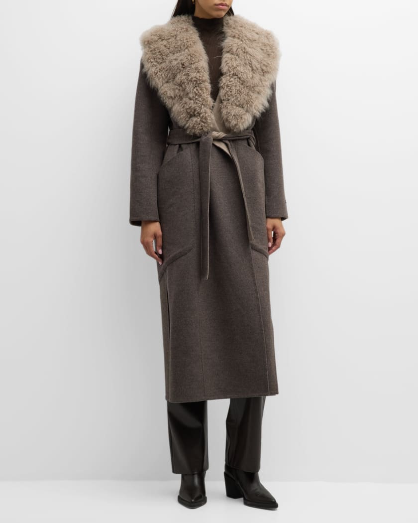 Per Götesson long shearling-collar coat - Grey