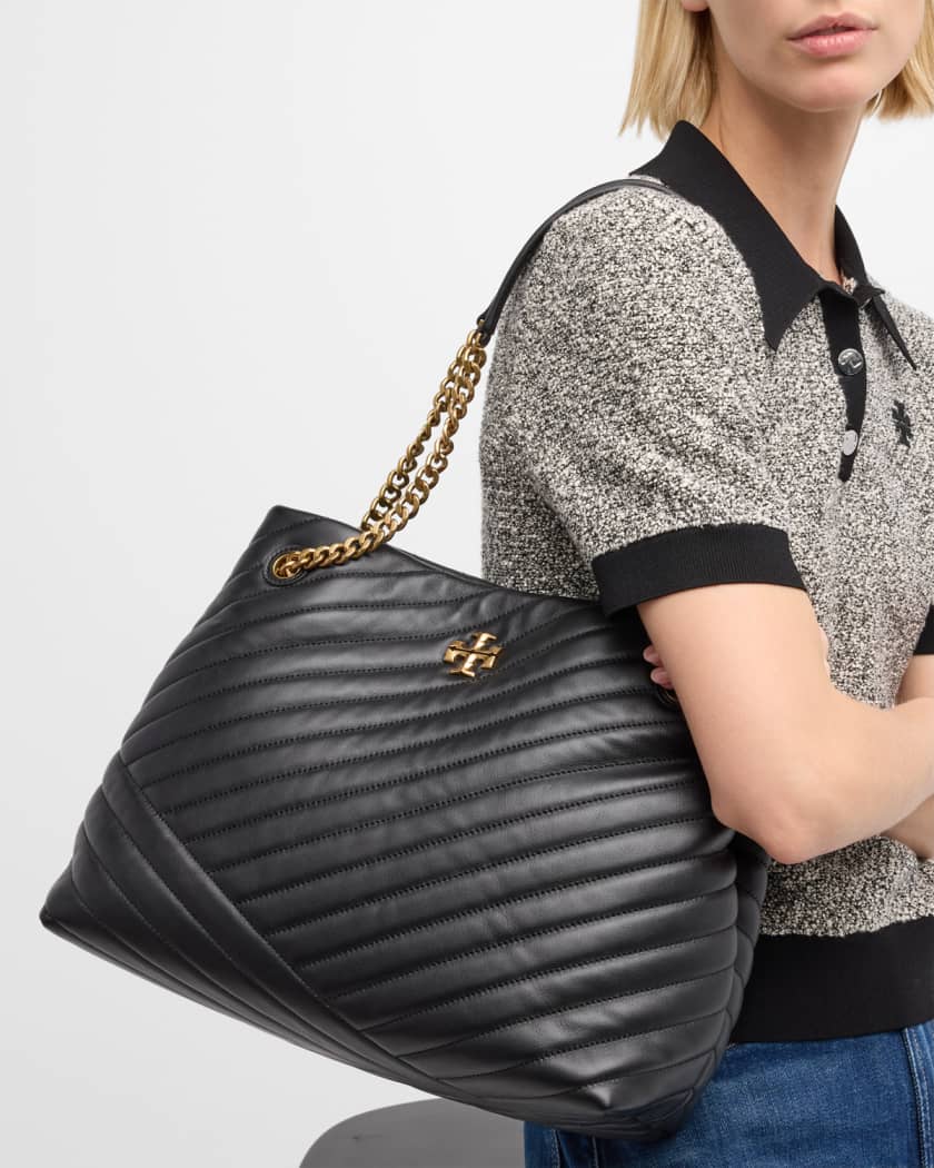 Kira Quilted Leather Shoulder Bag in Black - Tory Burch