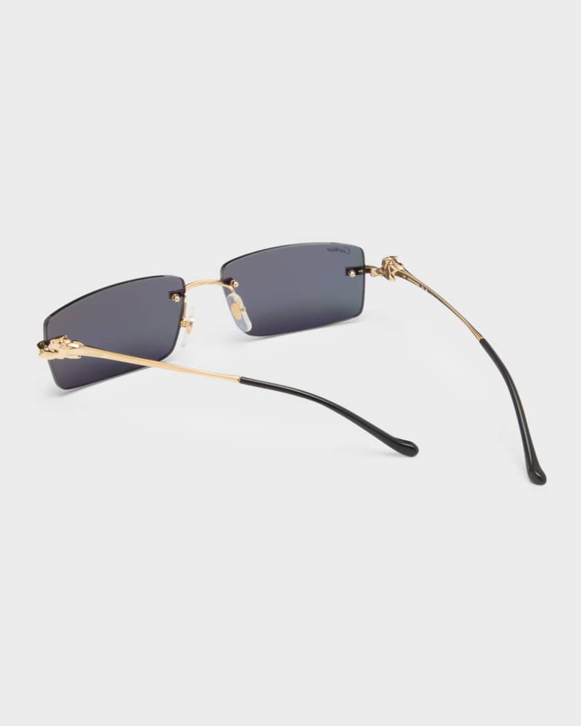 Narrow rectangular rimless sunglasses for mens-Golden-50*30 Rectangle  Lenses Size
