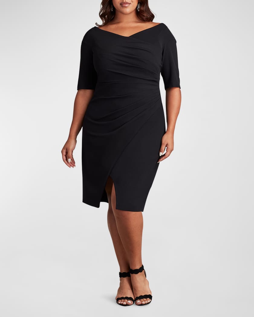 Plus Size Pleated Faux-Wrap Crepe Midi Dress