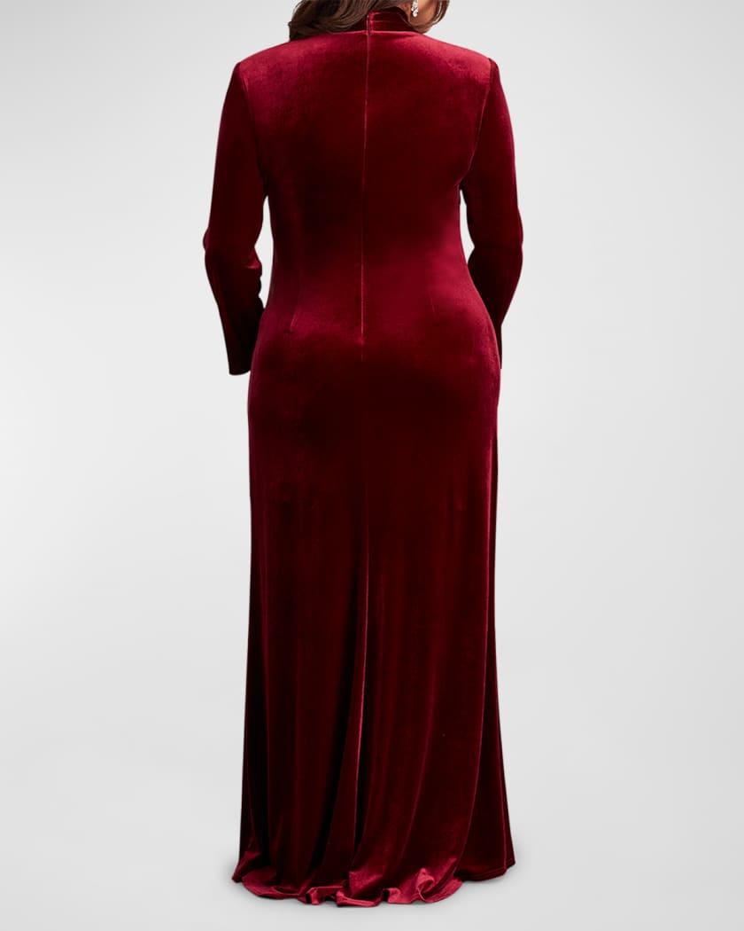 Tadashi Shoji Plus Size Pleated Ruffle Velvet Column Gown Neiman