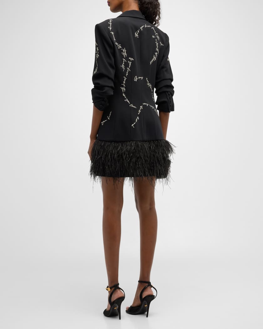 Joel Feather and Script Embellished Crepe Mini Dress