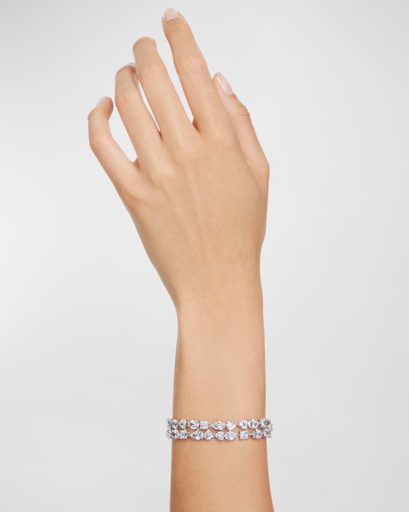 SWAROVSKI Rhodium Plated Mix Cut Zirconia Crystal Double Row