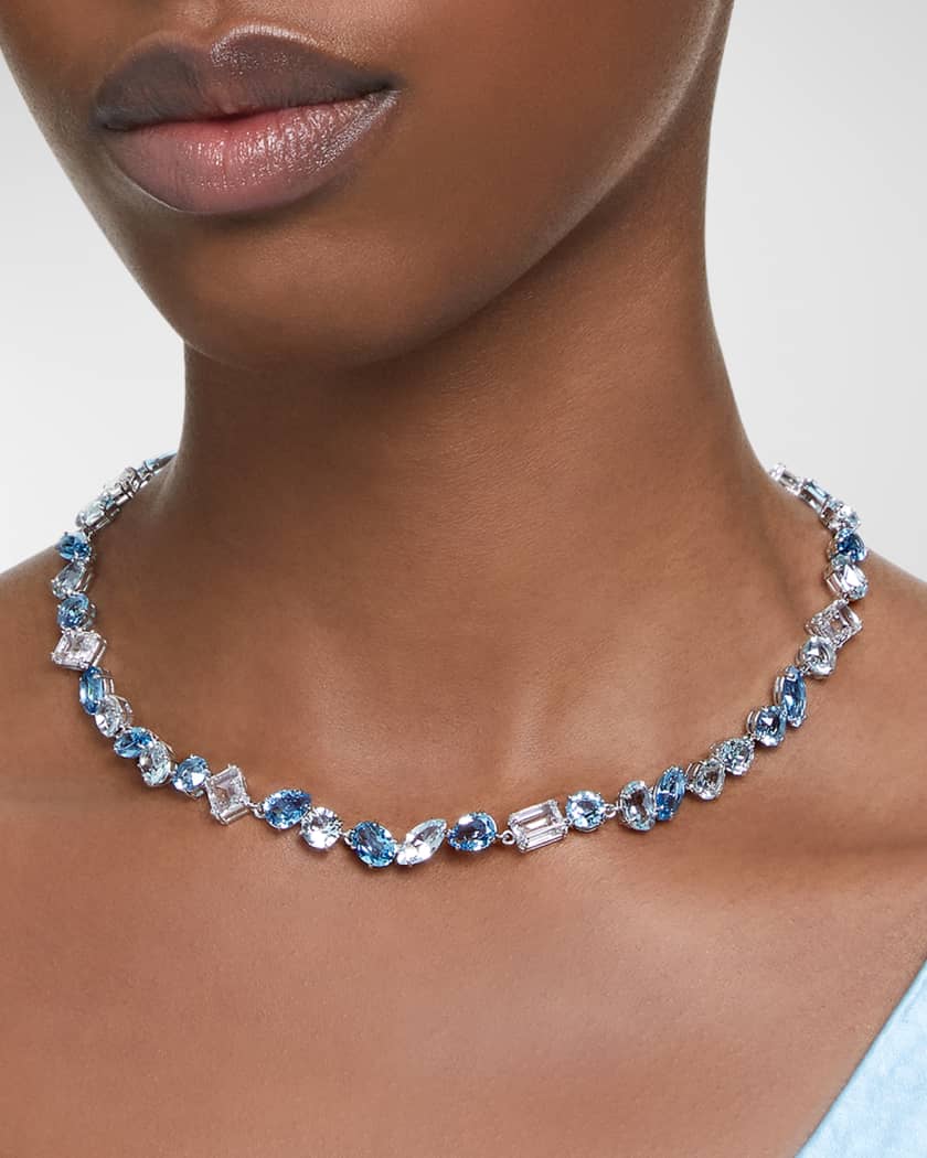 SWAROVSKI Gema Rhodium-Plated Mix-Cut Blue Crystal Necklace