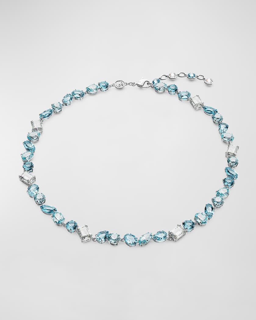 SWAROVSKI Gema Rhodium-Plated Mix-Cut Blue Crystal Necklace