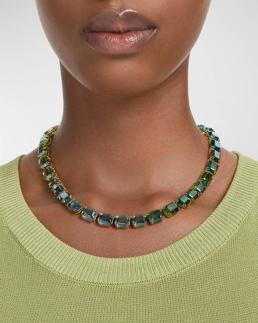 SWAROVSKI Millenia Gold Tone Green Crystal Statement Necklace