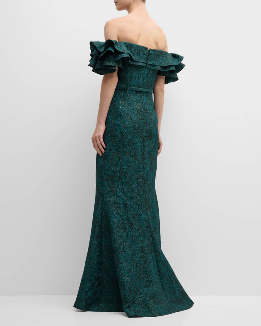 Rickie Freeman for Teri Jon Off Shoulder Flutter Sleeve Jacquard