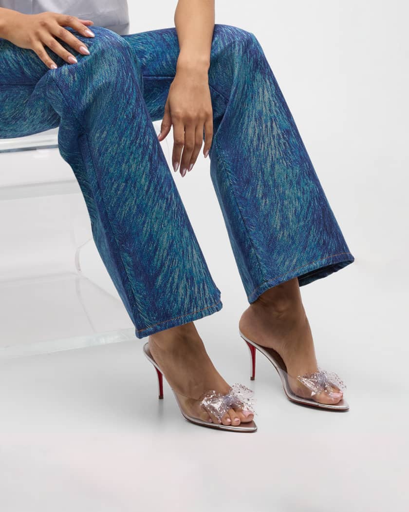 Aqua Crystal Clear Floral Red Sole Slide Sandals