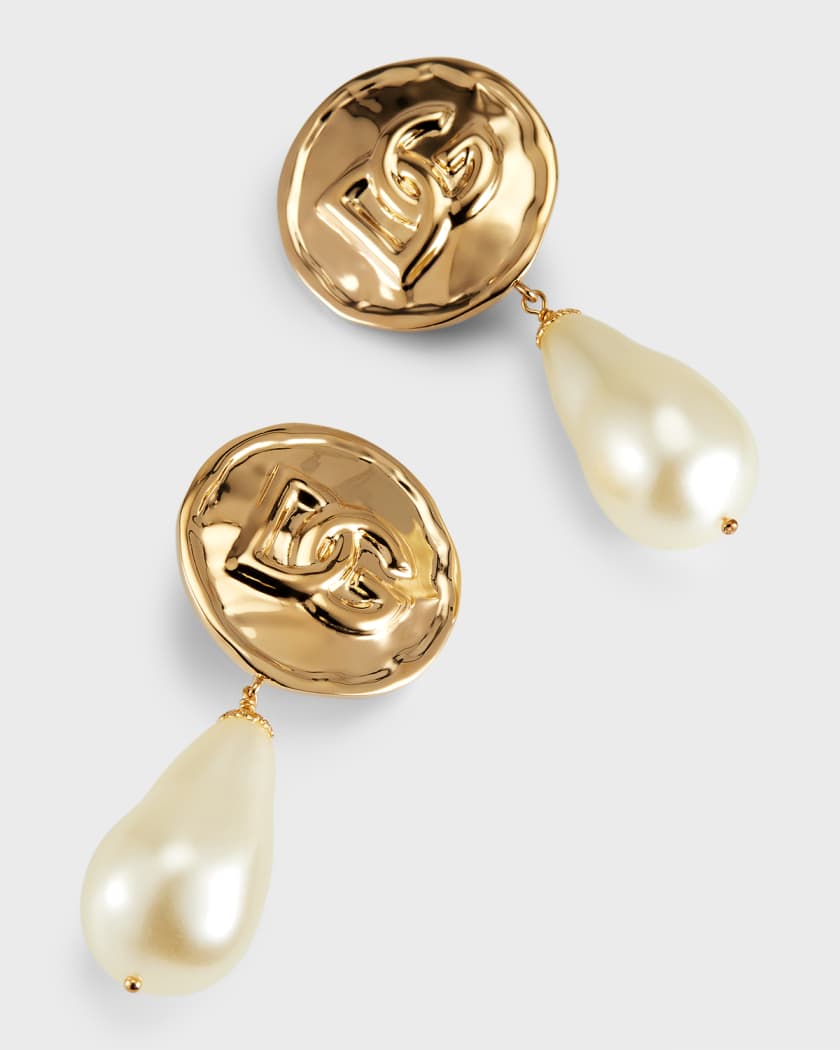 Dolce & Gabbana Sfilata Imitation Pearl Drop Earrings in Gold