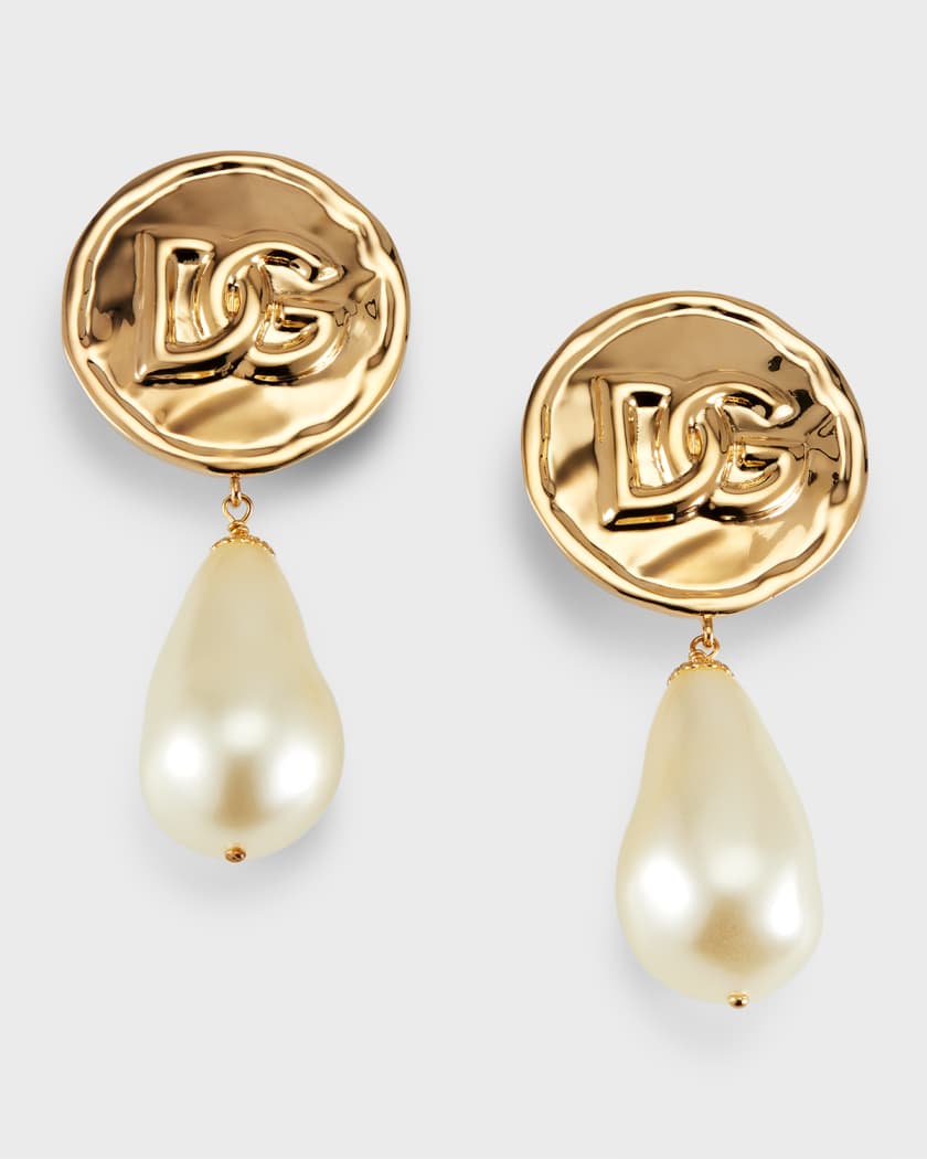 Dolce&Gabbana Logo Faux-Pearl Clip-On Drop Earrings