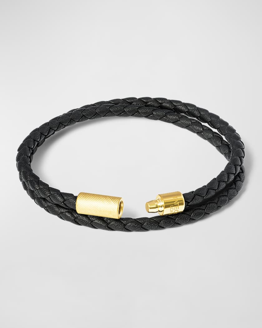 Tateossian Men's 18K Gold-Plated Rigato Leather Double-Wrap Bracelet
