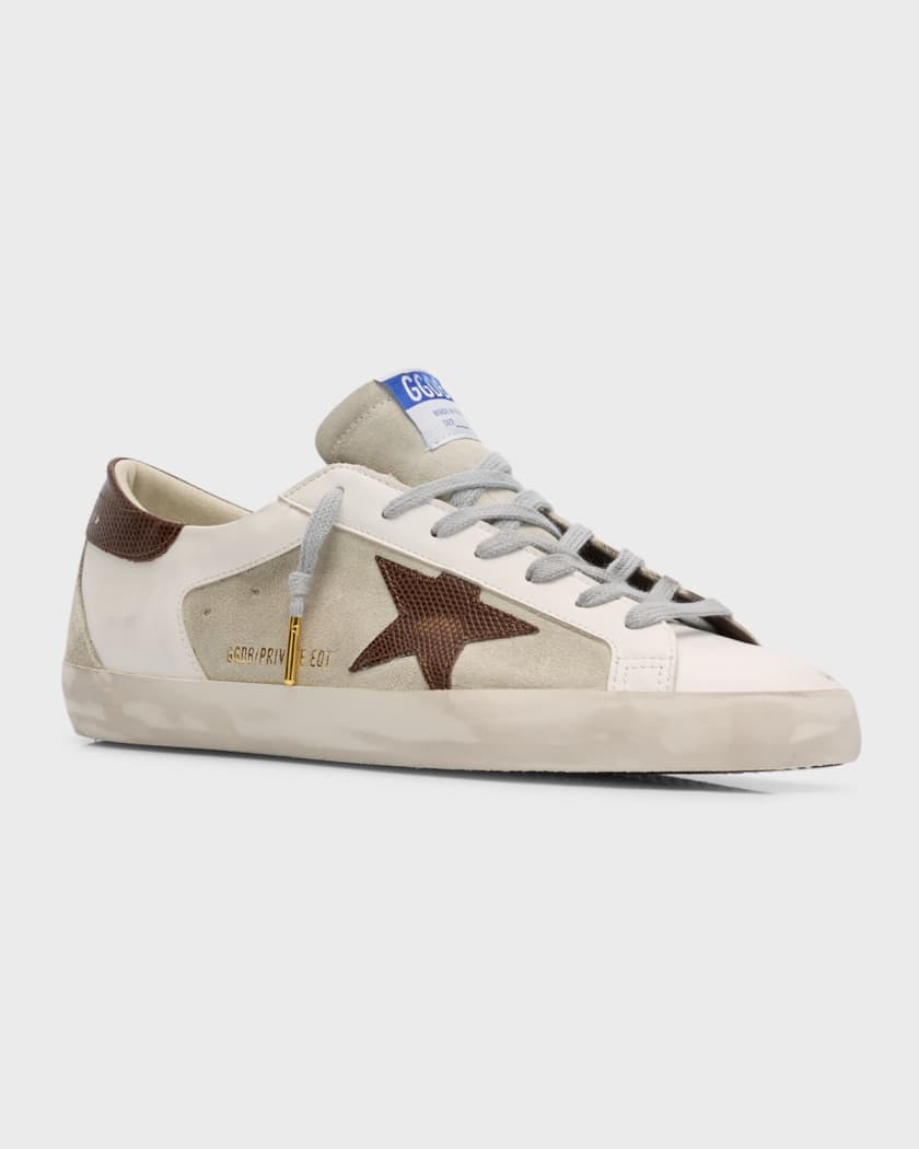 Men's Super-Star Leather Low-Top Sneakers with Lizard-Effect
