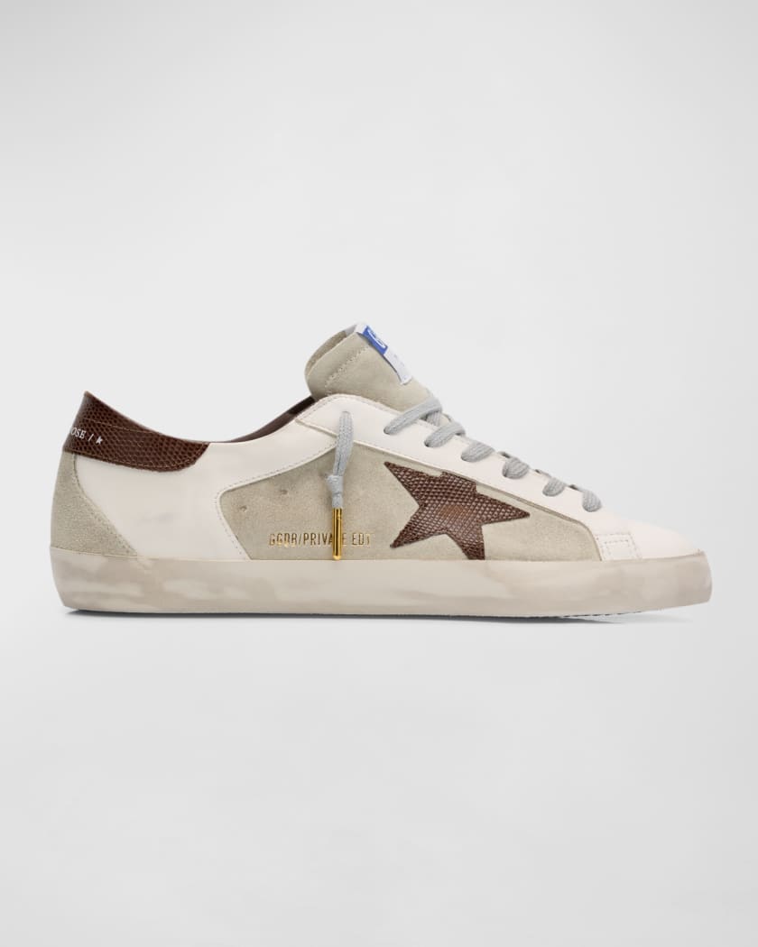 Golden Goose Men\'s Super-Star Leather Low-Top Sneakers with Lizard-Effect |  Neiman Marcus