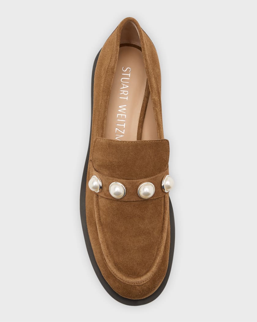 Stuart Weitzman Portia Suede Pearly Slip On Loafers Neiman Marcus