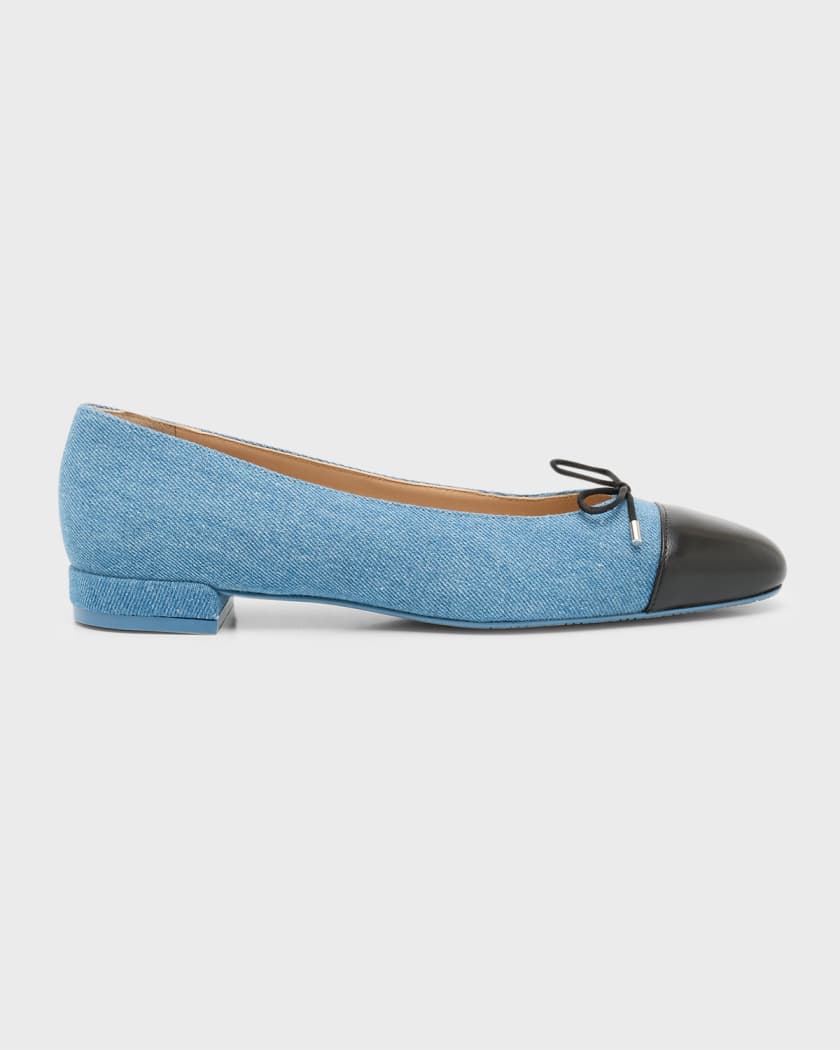 Sleek Denim Bow Ballerina Flats