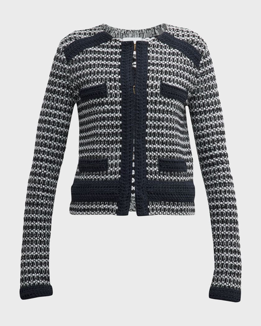 Textured-Trim Bi-Color Knit Jacket
