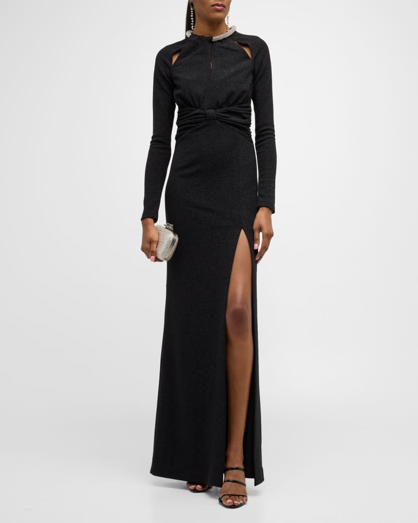 REBECCA VALLANCE Simone Cutout Rhinestone Embellished Gown