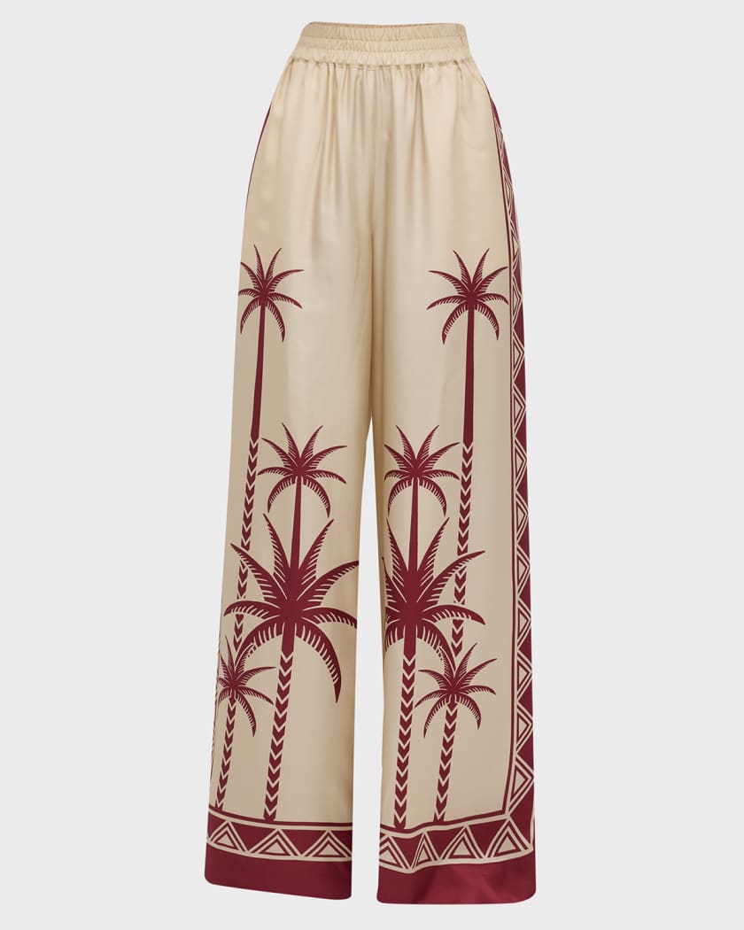 Pants - Wide Leg, Silk Printed Pants