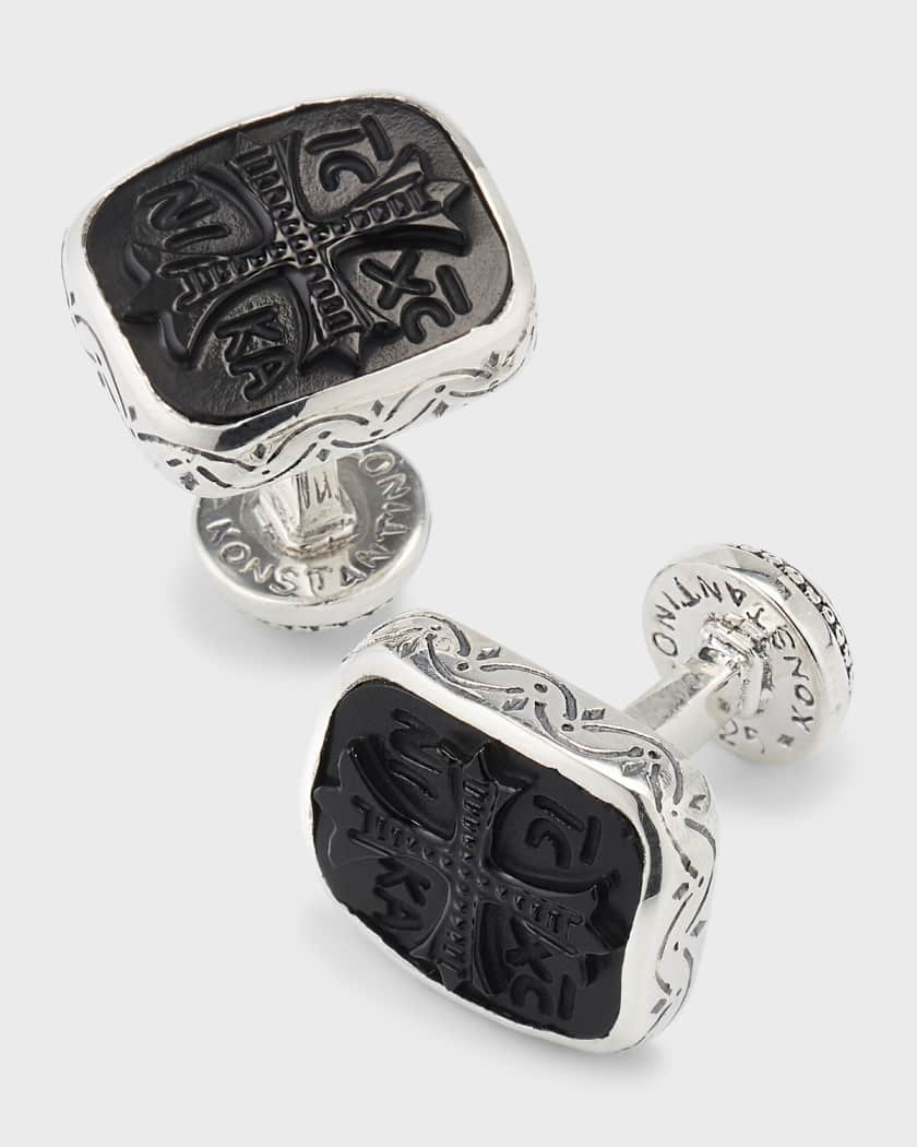 Men's Onyx and Diamond Cuff Links in Sterling Silver