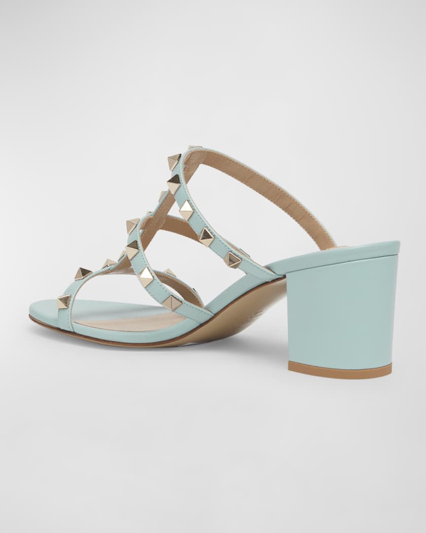 Rockstud Caged Block-Heel Slide Sandals