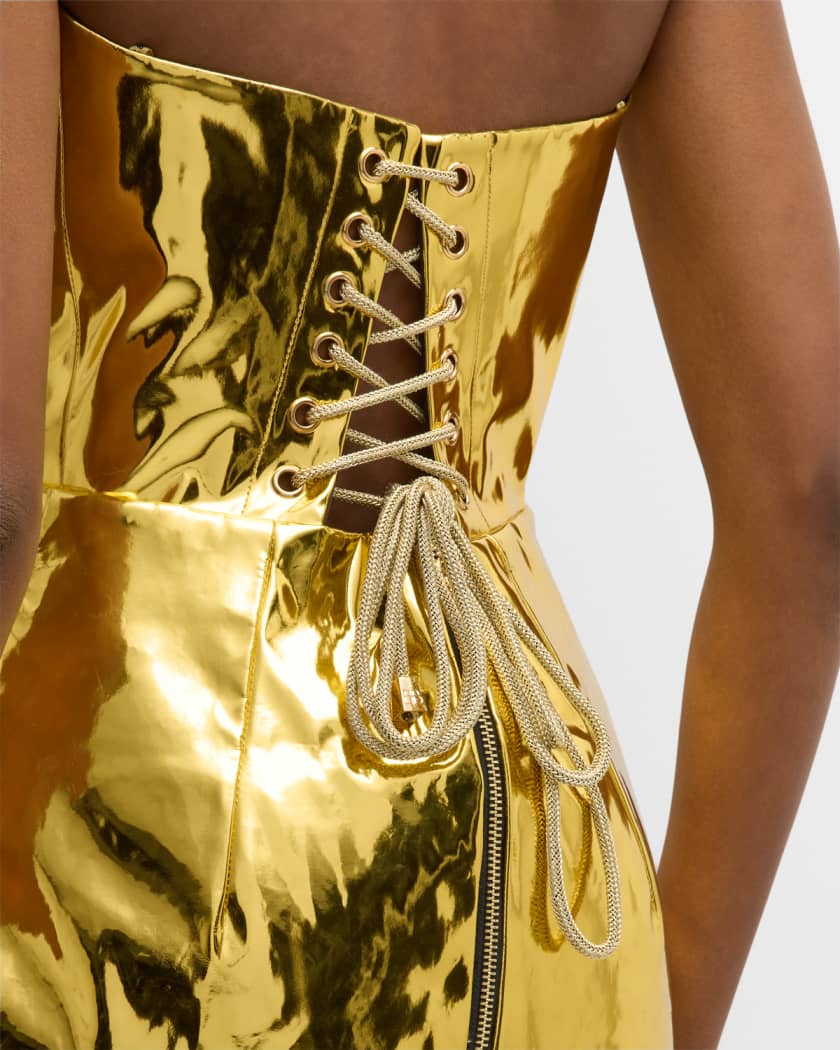 Bronx and Banco Strapless Lace-Up Metallic Mini Dress