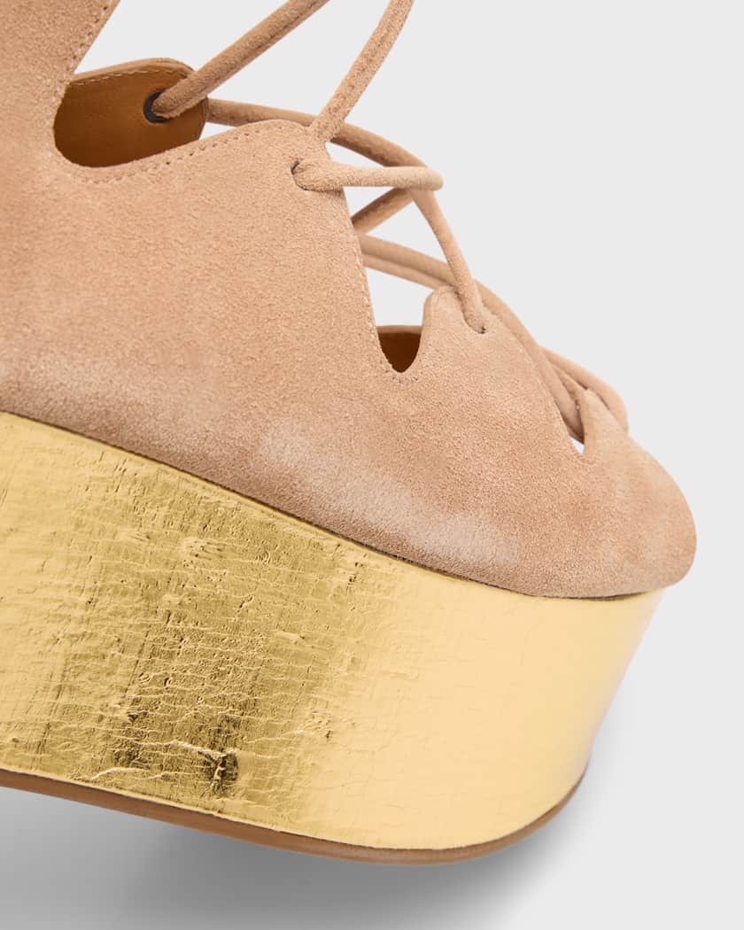 See by Chloe Liana Suede Lace Up Flatform Sandals Neiman Marcus