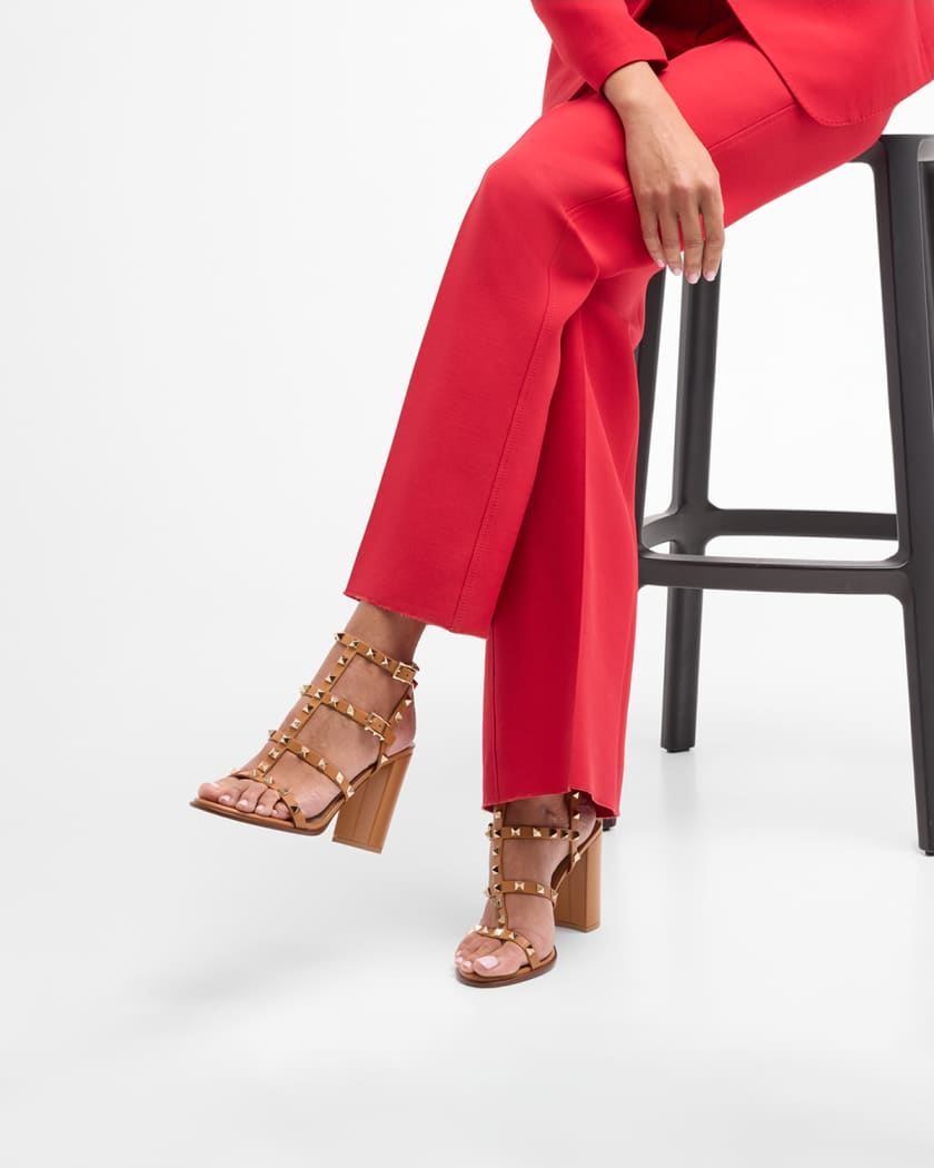 Rockstud Caged T-Strap Leather Sandals