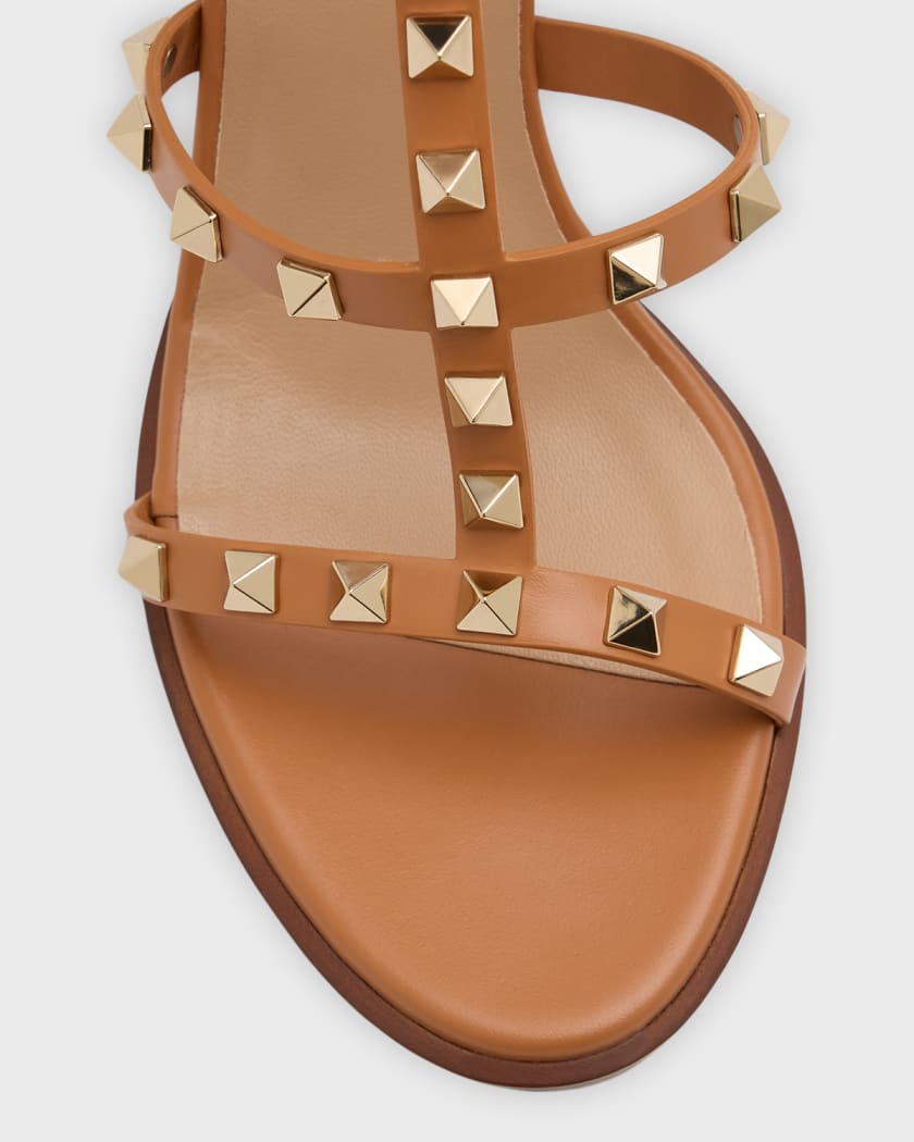 Rockstud Caged T-Strap Leather Sandals