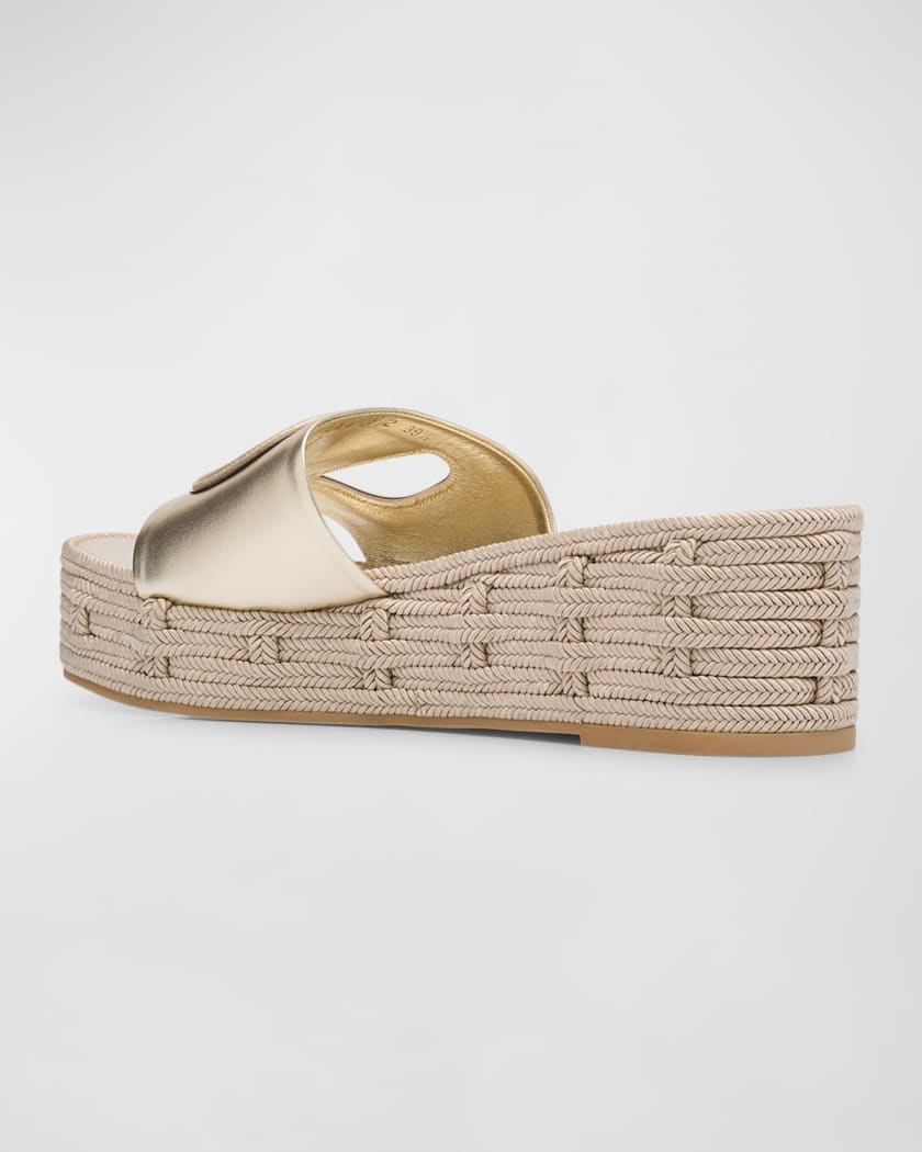 Valentino Garavani Gold VLogo Cutout Laminated Nappa Leather Sandals