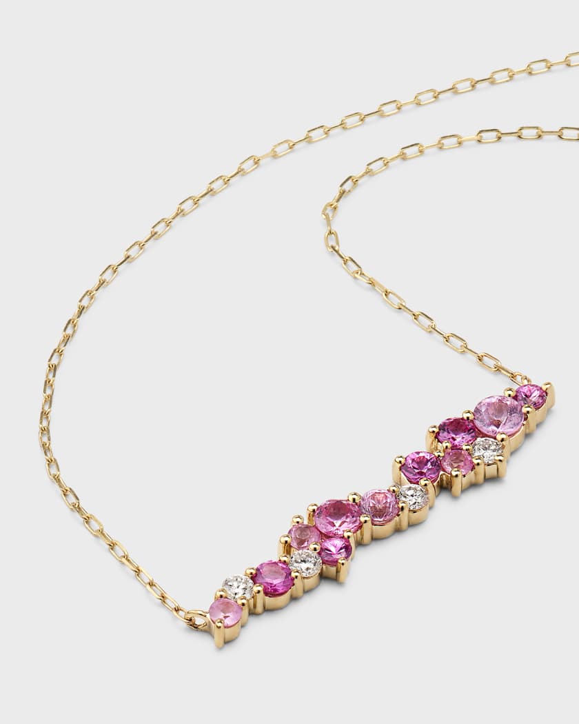 Pink Sapphire and Diamond Cluster Chain Bracelet