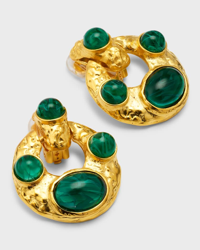 22K Gold Plated Stone Doorknoecker Clip-On Earrings