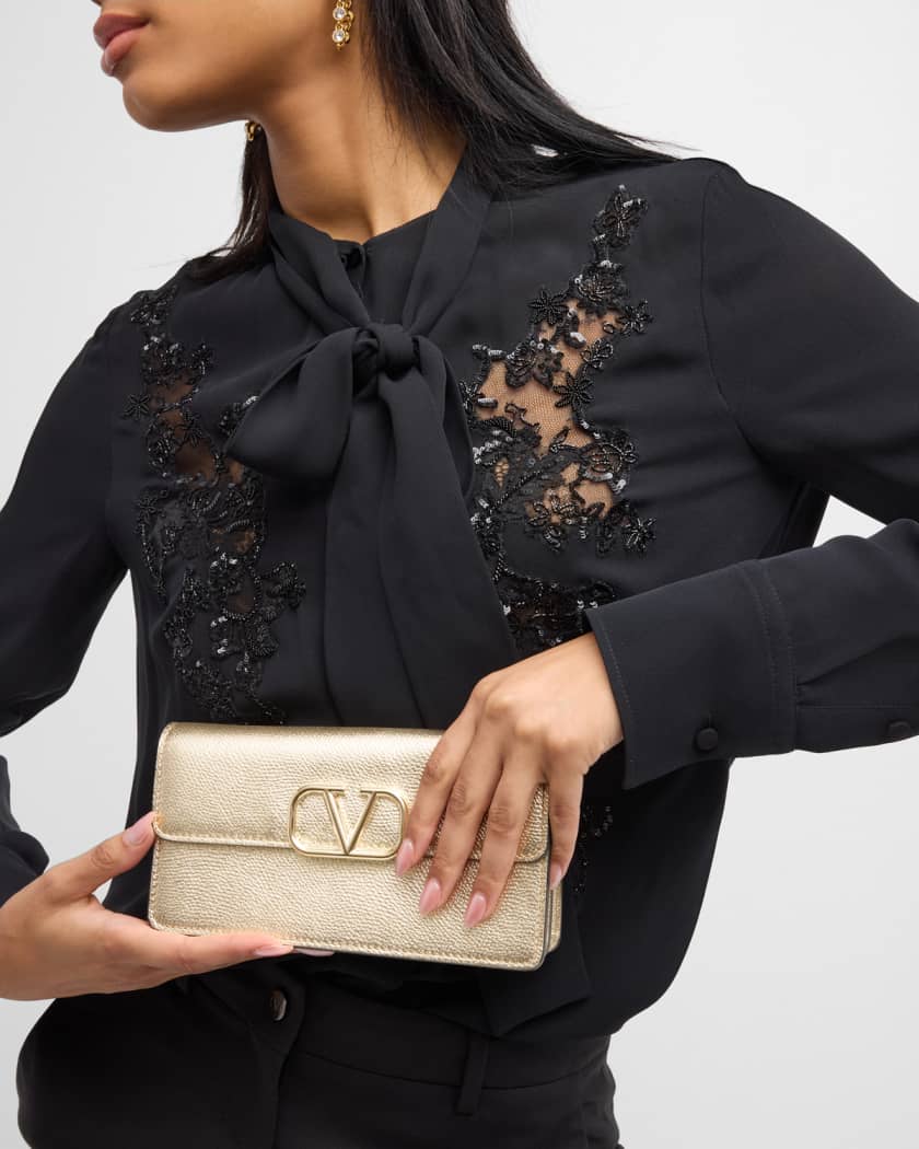 VLOGO Signature Metallic Leather Wallet on Chain
