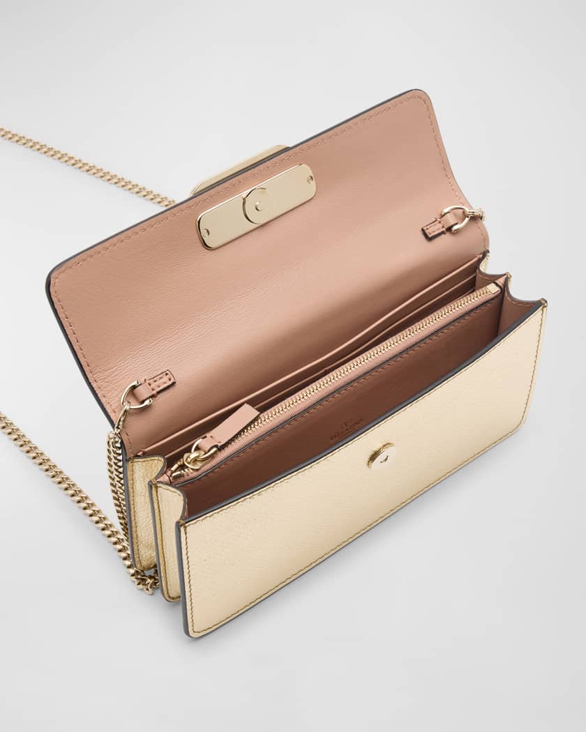 VLOGO Signature Metallic Leather Wallet on Chain