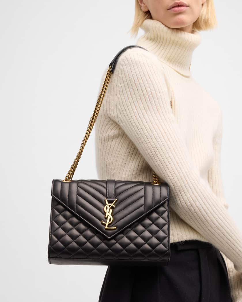 Saint Laurent Medium Cassandra Quilted Leather Envelope Bag in Crema Soft