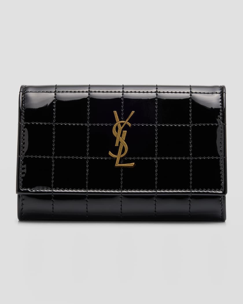 Yves Saint Laurent Tiny Monogram Compact Leather Zip Around Wallet White