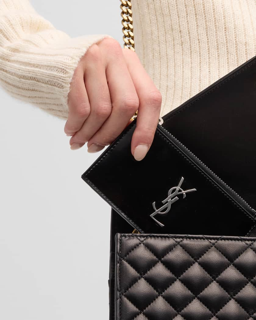 Saint Laurent Monogram Fragments Zippered Card Case - Neutrals